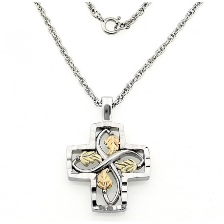 Black Hills Sterling and 12K Gold Cross Pendant with Chain 