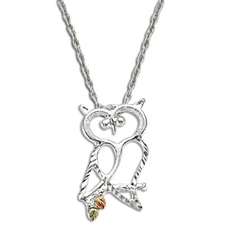 Black Hills 12K Gold on Sterling Silver Owl Pendant with Chain