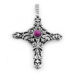 Sterling Silver Cross Pendant with Amethyst 