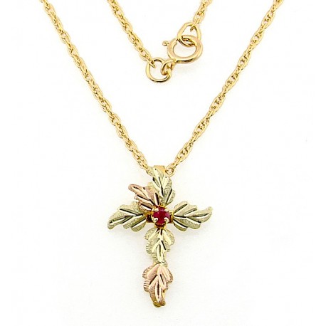 Black Hills 10K Gold Cross Pendant with Ruby 