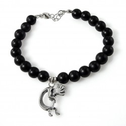 Black Onyx Bracelet with Sterling Silver Kokopelli Charm