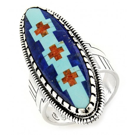 Southwestern Sterling Silver Inlaid Ring – Roderick Tenorio 