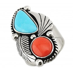 Southwestern Sterling Silver ring with Turquoise and Coral