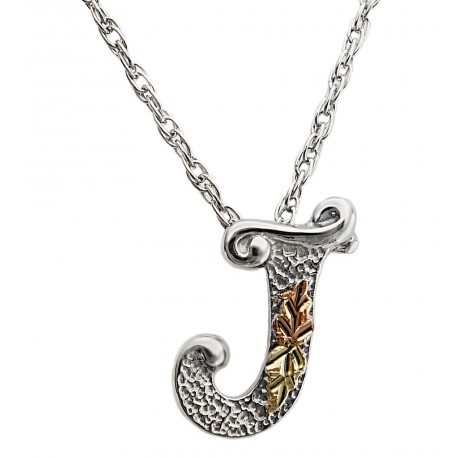 Black Hills 12K Gold on Sterling Silver J Letter Pendant - Initial Pendant