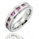 Titanium Band Ring with Clear and Pink CZ 
