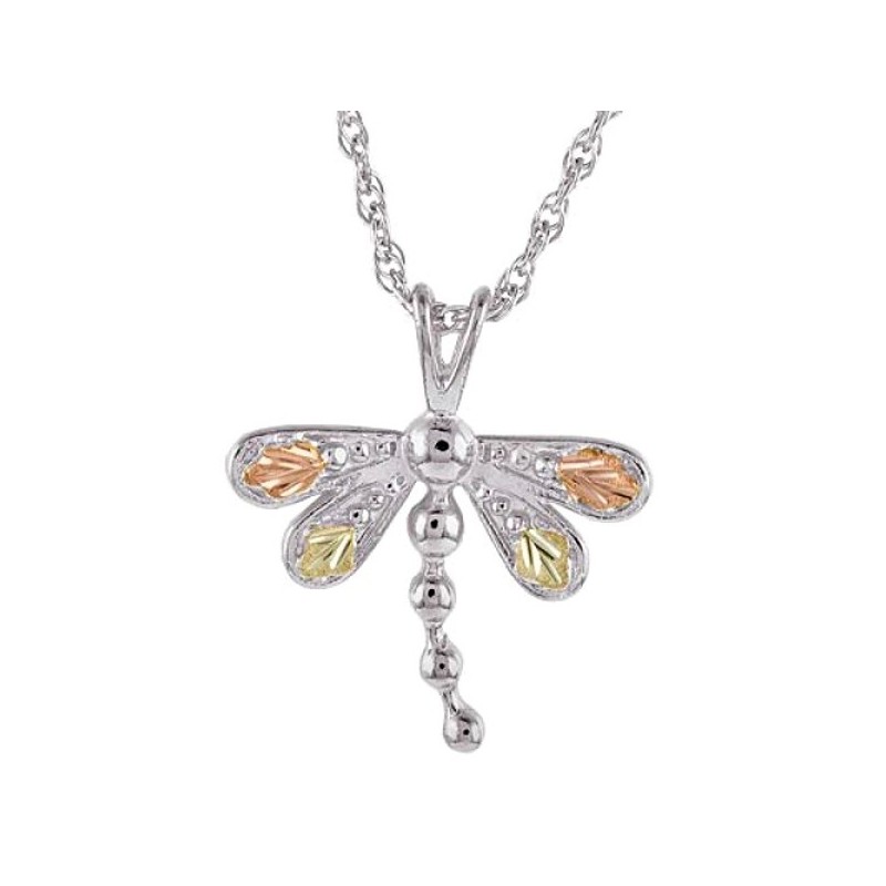 Black Hills Gold on Sterling Silver Dragonfly Pendant - jewelry.farm