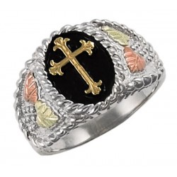 Black Hills Gold on Sterling Silver Ring with 10K Gold Cross 