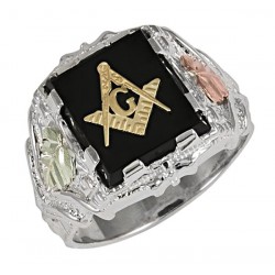 Black Hills 12K Gold on Sterling Silver Masonic Ring with Onyx 