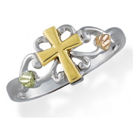 Black Hills Gold on Sterling Silver Cross Ring - jewelry.farm