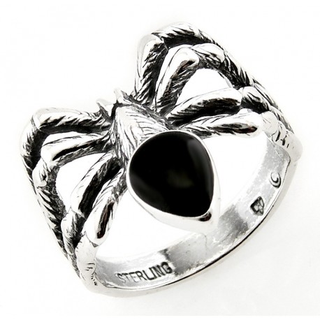 Sterling Silver Spider Ring with Black Stone