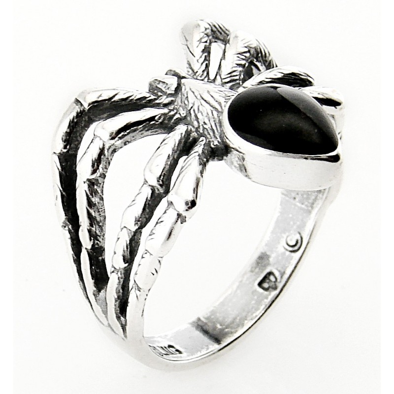 Sterling Silver Wide Band Web and Spider Ring