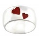Sterling Silver Band Ring with Red Hearts 
