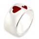 Sterling Silver Band Ring with Red Hearts 