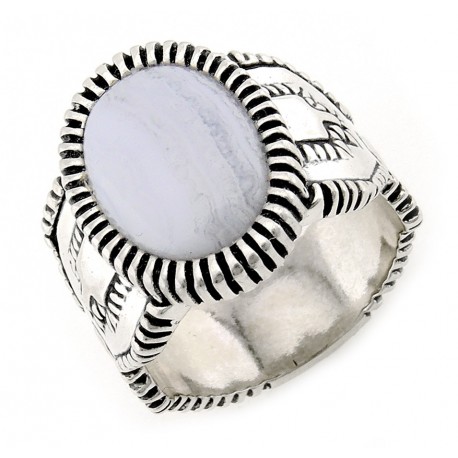 Southwestern Sterling Silver Ring with Blue Lace Agate