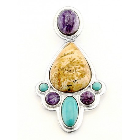 Southwestern Sterling Silver Pendant with Gemstones 