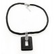 Black Leather Sterling Silver Necklace with Onyx Pendant