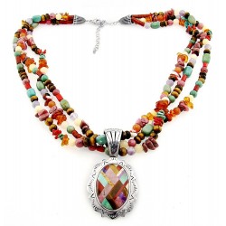 Southwestern Gemstone Necklace with Sterling Silver Inlay Pendant