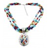 Southwestern Gemstone Necklace with Large Sterling Silver Inlay Pendant