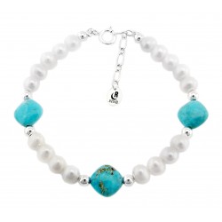 Southwestern Pearl and Turquoise Bracelet with Sterling Silver