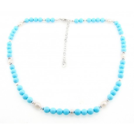 Southwestern Sterling Silver Turquoise and Pearl Necklace