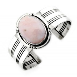 Southwest Sterling Silver Cuff Bracelet with Pink Opal