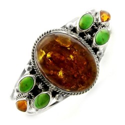 Southwestern Sterling Silver Cuff with Large Amber