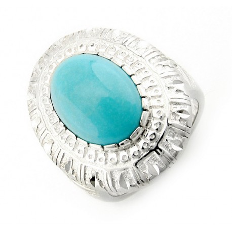 Southwestern Sterling Silver Diamond Cut Border Ring with Turquoise