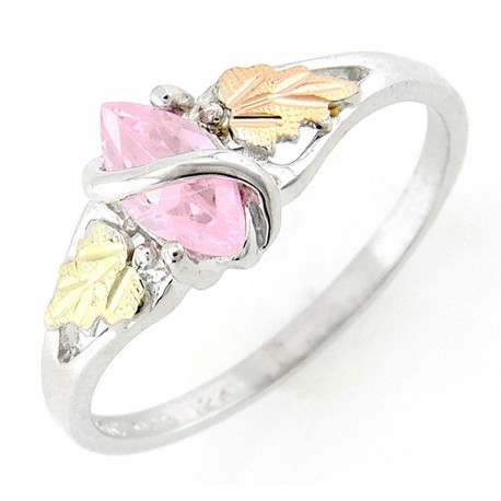 Black Hills Gold on Sterling Silver Ring with Pink CZ