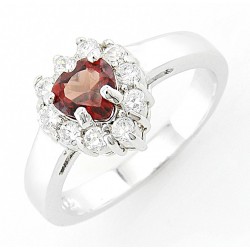 Sterling Silver Heart Garnet Ring with Cubic Zirconia