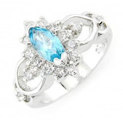 Sterling Silver Blue Topaz Ring with Cubic Zirconia