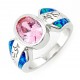 Sterling Silver Pink CZ Ring with Opal Inlay