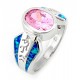 Sterling Silver Pink CZ Ring with Opal Inlay