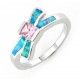 Sterling Silver Pink CZ Ribbon Ring with Opal Inlay