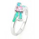 Sterling Silver Pink CZ Ribbon Ring with Opal Inlay