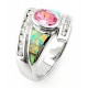 Sterling Silver Opal Ring with Pink CZ