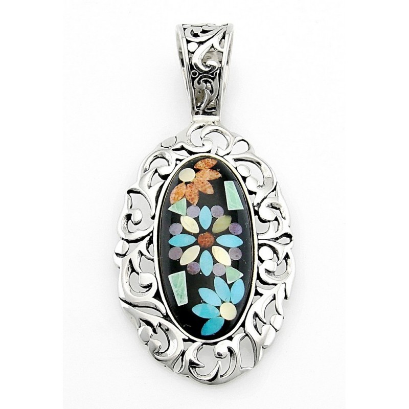 Carolyn Pollack Sterling Silver Gemstone Inlay Pendant CP Signature