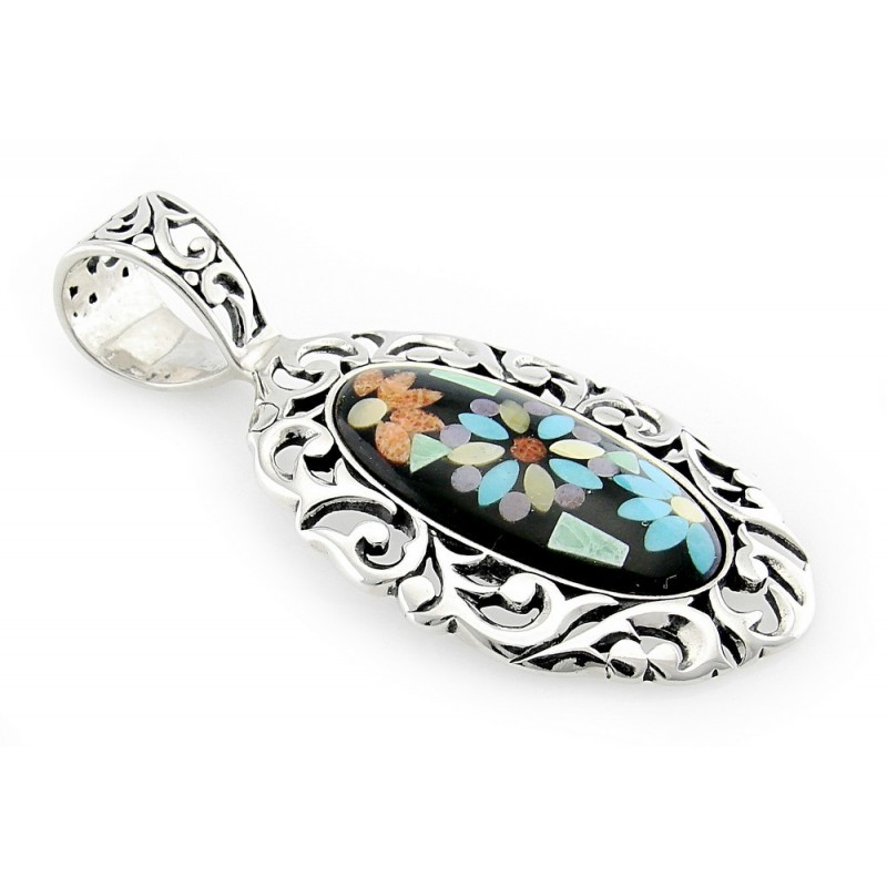 Carolyn Pollack Sterling Silver Gemstone Inlay Pendant CP Signature ...