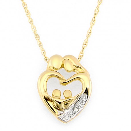 10K Gold Two Parent and Two Child Family Heart Pendant