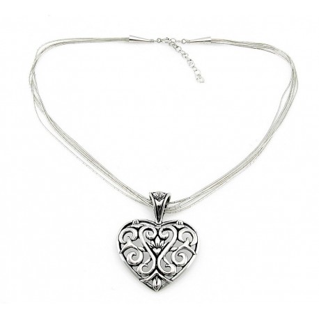 Sterling Silver Heart Pendant with Liquid Silver Necklace