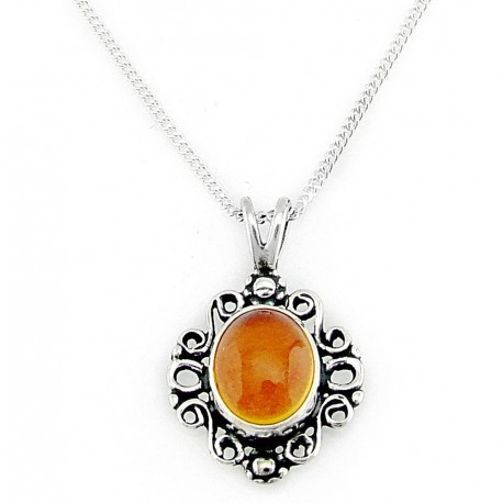 Sterling Silver Amber Pendant with Necklace