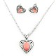 Sterling Silver Heart Necklace and Earring Set with Pink Coral