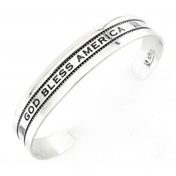 Sterling Silver Cuff Bracelet Engraved with God Bless America 