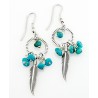 Southwestern Sterling Silver Feather Earrings with Turquoise