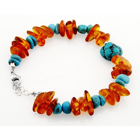 Southwestern Amber and Turquoise Bracelet with Sterling Silver