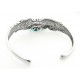 Southwestern Sterling Silver Feather Cuff Bracelet w Turquoise