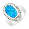 Sterling Silver Oval Opal Ring with Cubic Zirconia