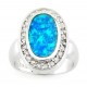 Sterling Silver Oval Opal Ring with Cubic Zirconia