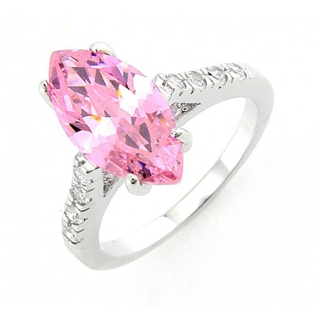 Sterling Silver Ring with Pink Cubic Zirconia