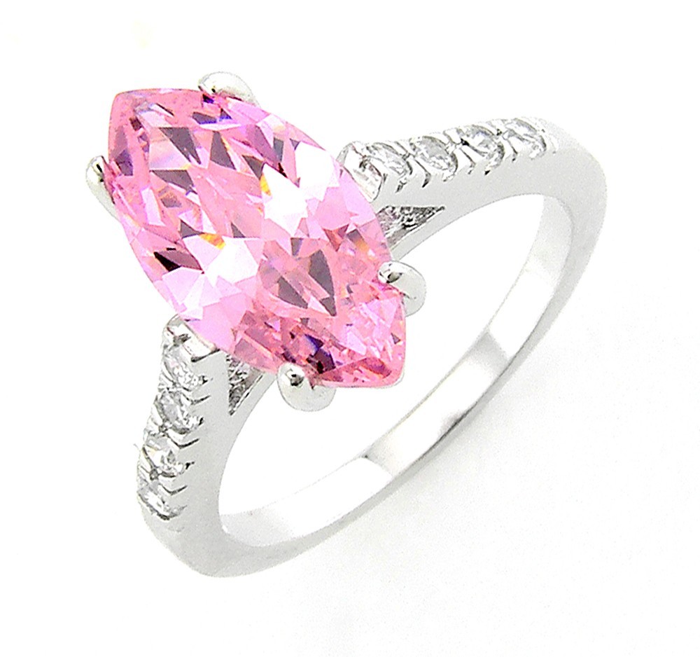 Sterling Silver Ring with Pink Cubic Zirconia - jewelry.farm