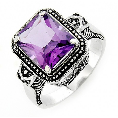 Antiqued Sterling Silver Ring with Amethyst 